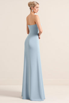 Sweetheart Dusty Blue Sheath Chiffon Long Bridesmaid Dress with Slit