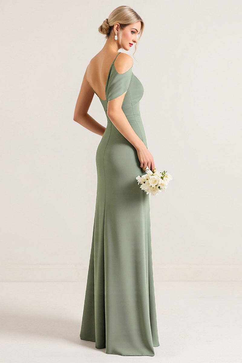 Load image into Gallery viewer, Olive Sheath Chiffon One Shoulder Long Bridesmaid Dress