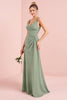 Load image into Gallery viewer, Eucalyptus Sheath Chiffon V-Neck Long Bridesmaid Dress