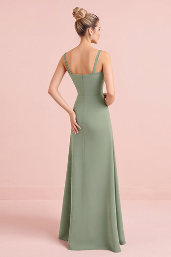 Eucalyptus Sheath Chiffon V-Neck Long Bridesmaid Dress