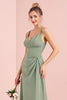 Load image into Gallery viewer, Eucalyptus Sheath Chiffon V-Neck Long Bridesmaid Dress