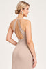 Load image into Gallery viewer, Candy Pink Sheath Satin Halter Long Bridesmaid Dress with Slit