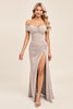 Load image into Gallery viewer, Candy Pink A Line Satin Off the Shoulder Long Bridesmaid Dress with Slit