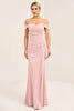 Load image into Gallery viewer, Blush Pink Off the Shoulder Sheath Long Bridesmaid Dress