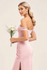 Load image into Gallery viewer, Blush Pink Off the Shoulder Sheath Long Bridesmaid Dress