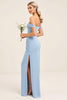 Load image into Gallery viewer, Blush Pink Off the Shoulder Sheath Long Bridesmaid Dress