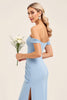 Load image into Gallery viewer, Blush Pink Off the Shoulder Sheath Long Bridesmaid Dress