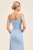 Load image into Gallery viewer, Blush Pink Off the Shoulder Sheath Long Bridesmaid Dress