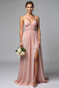 Load image into Gallery viewer, Dusty Rose A Line Chiffon V-Neck Backless Long Bridesmaid Dress