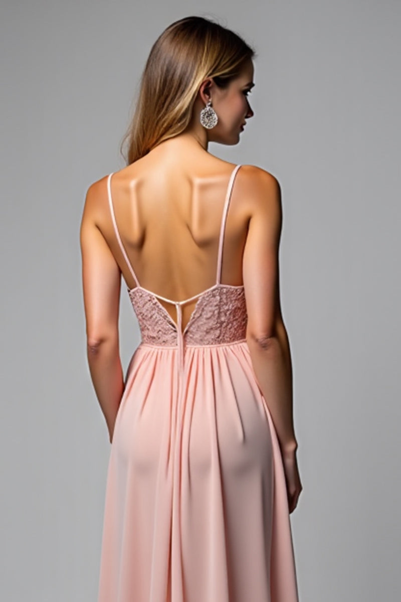 Load image into Gallery viewer, Dusty Rose A Line Chiffon V-Neck Backless Long Bridesmaid Dress