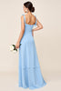 Load image into Gallery viewer, Sky Blue Sheath Satin Long Bridesmaid Dress with Slit