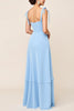 Load image into Gallery viewer, Sky Blue Sheath Satin Long Bridesmaid Dress with Slit