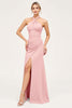 Load image into Gallery viewer, Candy Pink Halter Satin Backless Long Bridesmaid Dress with Slit