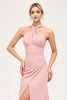 Load image into Gallery viewer, Candy Pink Halter Satin Backless Long Bridesmaid Dress with Slit