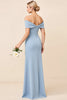 Load image into Gallery viewer, Sheath Dusty Blue Satin Ruched Long Bridesmaid Dress with Slit