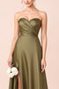 Load image into Gallery viewer, Olive A Line Satin Sweetheart Long Bridesmaid Dress with Slit