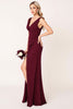 Load image into Gallery viewer, Burgundy Sheath Satin V-Neck Long Bridesmaid Dress with Slit