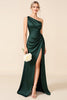 Load image into Gallery viewer, Pine Sheath Satin One Shoulder Long Bridesmaid Dress with Slit