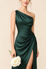 Load image into Gallery viewer, Pine Sheath Satin One Shoulder Long Bridesmaid Dress with Slit