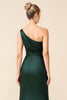 Load image into Gallery viewer, Pine Sheath Satin One Shoulder Long Bridesmaid Dress with Slit