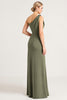 Load image into Gallery viewer, Olive Sheath Satin One Shoulder Long Bridesmaid Dress with Slit