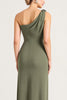 Load image into Gallery viewer, Olive Sheath Satin One Shoulder Long Bridesmaid Dress with Slit