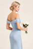 Load image into Gallery viewer, Dusty Blue Off the Shoulder Long Satin Bridesmaid Dress with Slit