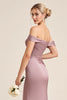 Load image into Gallery viewer, Vintage Mauve Sheath Satin Ruched Long Bridesmaid Dress with Slit