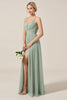 Load image into Gallery viewer, Matcha A Line Tulle Long Bridesmaid Dress with Slit