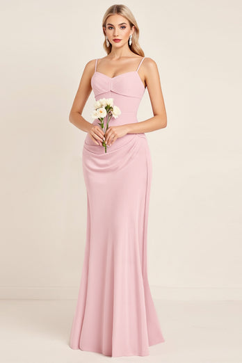 Candy Pink Sheath Satin Sweetheart Long Bridesmaid Dress