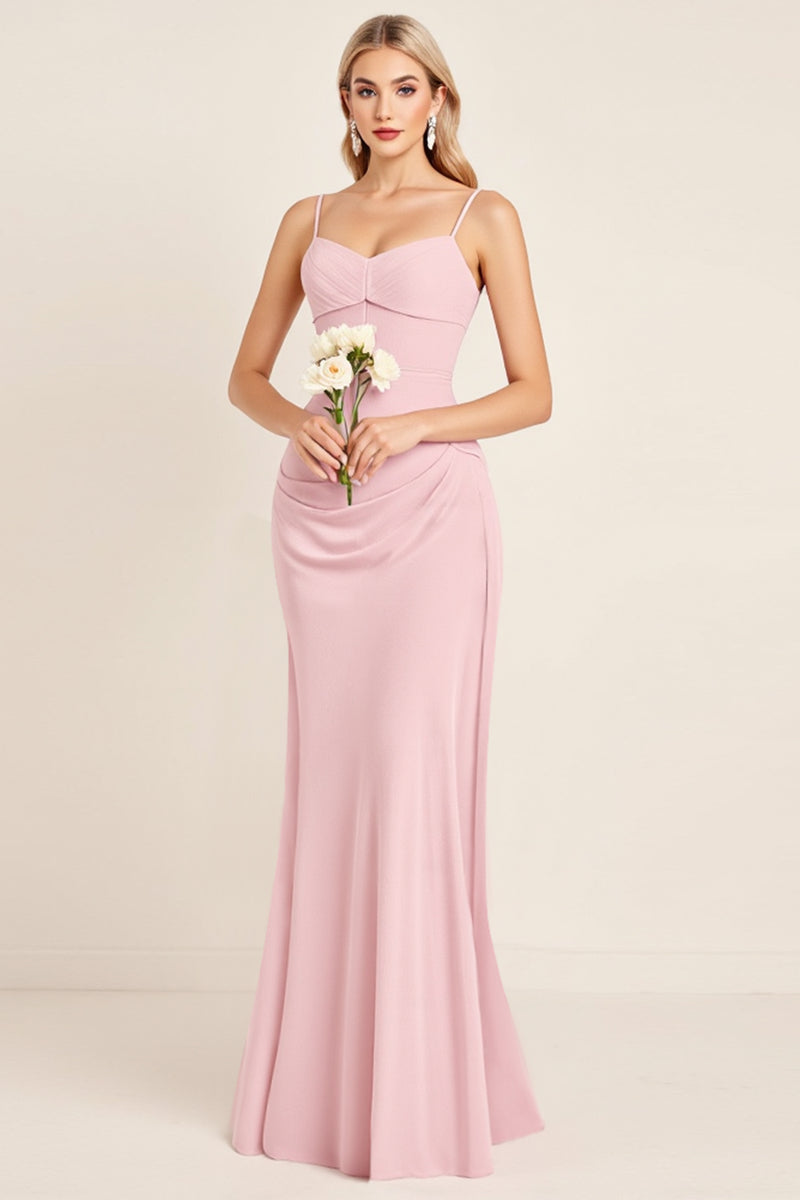 Load image into Gallery viewer, Candy Pink Sheath Satin Sweetheart Long Bridesmaid Dress