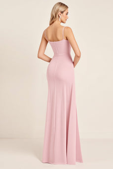 Candy Pink Sheath Satin Sweetheart Long Bridesmaid Dress