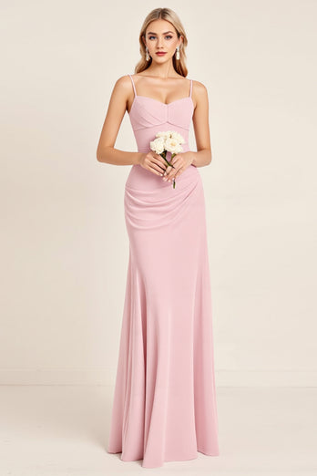 Candy Pink Sheath Satin Sweetheart Long Bridesmaid Dress