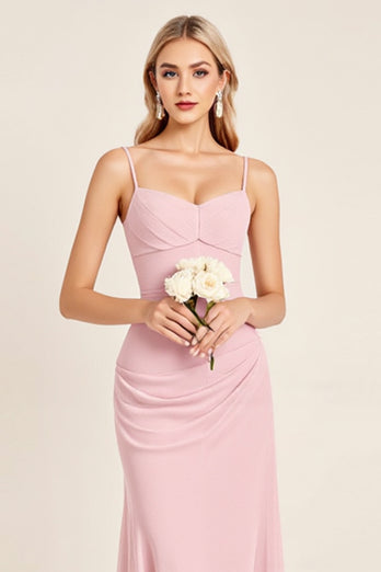 Candy Pink Sheath Satin Sweetheart Long Bridesmaid Dress