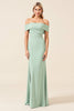 Load image into Gallery viewer, Off the Shoulder Mint Sheath Satin Long Bridesmaid Dress