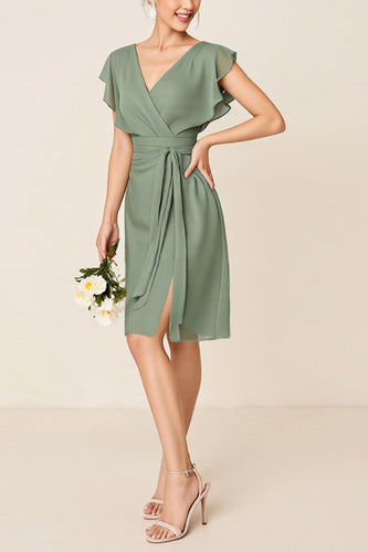 Eucalyptus Chiffon V-Neck Midi Bridesmaid Dress