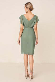 Eucalyptus Chiffon V-Neck Midi Bridesmaid Dress