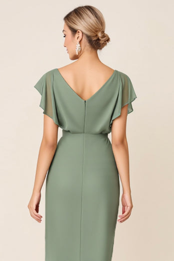 Eucalyptus Chiffon V-Neck Midi Bridesmaid Dress