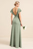 Load image into Gallery viewer, Matcha Sheath V-Neck Long Backless Bridesmaid Dress with Slit