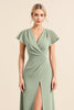 Load image into Gallery viewer, Matcha Sheath V-Neck Long Backless Bridesmaid Dress with Slit