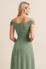 Load image into Gallery viewer, Eucalyptus Sheath Satin Ruched Long Bridesmaid Dress with Slit