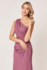 Load image into Gallery viewer, One Shoulder Vintage Mauve Sheath Satin Long Bridesmaid Dress