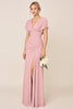 Load image into Gallery viewer, Candy Pink Sheath Satin V-Neck Long Bridesmaid Dress with Slit