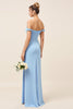 Load image into Gallery viewer, Sky Blue Satin Off the Shoulder Long Sheath Bridesmaid Dress with Slit