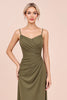 Load image into Gallery viewer, Olive Sheath Satin Backless Long Bridesmaid Dress