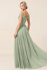 Load image into Gallery viewer, Tulle Matcha A Line Off the Shoulder Long Bridesmaid Dress with Slit