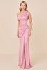 Load image into Gallery viewer, Blush Pink Sheath Satin One Shoulder Long Bridesmaid Dress with Slit