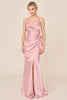 Load image into Gallery viewer, Blush Pink Sheath Satin V-Neck Long Bridesmaid Dress with Slit