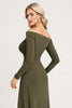 Load image into Gallery viewer, Olive Sheath Satin Long Sleeves Bridesmaid Dress with Slit