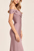 Load image into Gallery viewer, Vintage Mauve Satin Off the Shoulder Bridesmaid Dress with Slit